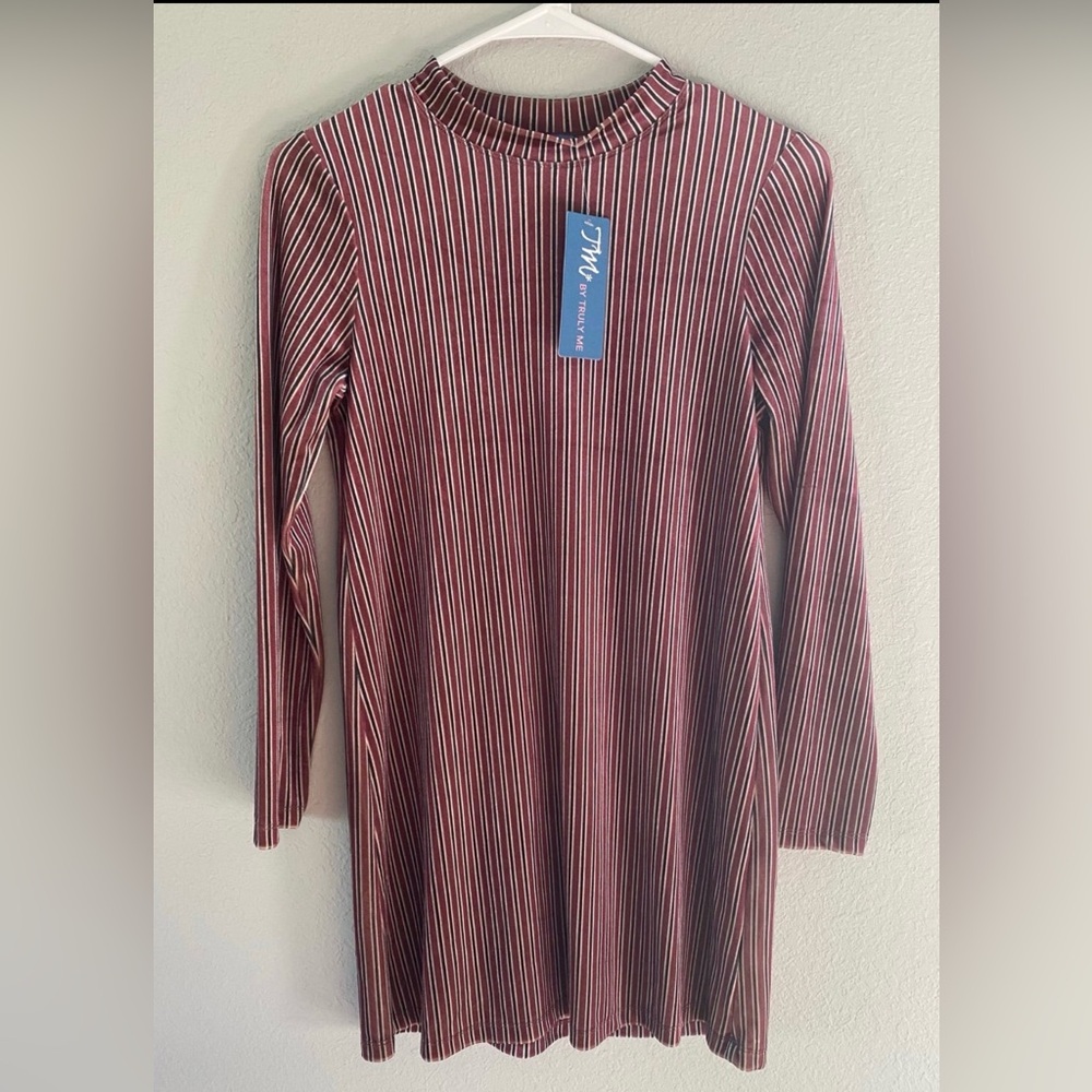 TM by Truly Me American Girl Striped Velour Long Sleeve Dress Preppy Old Money